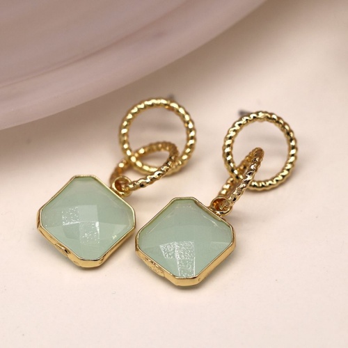 Golden Textured Hoops with Aqua Stone Earrings by Peace of Mind
